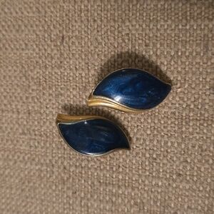 Vintage 80's Blue and Gold Teardrop Style Earrings Pierced